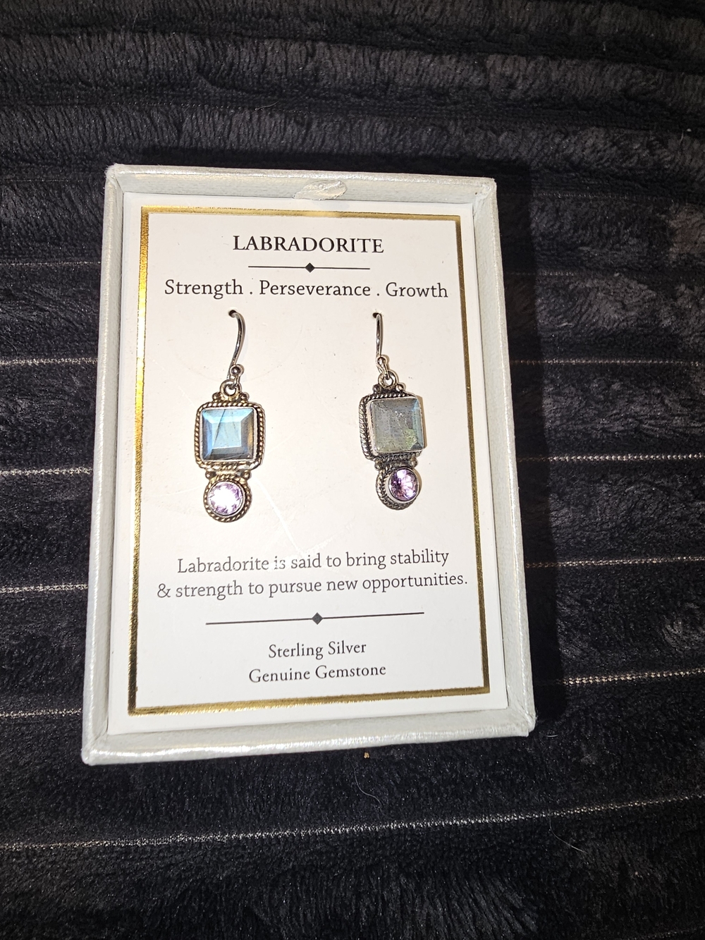 Sterling Silver Labradorite Dangle Earrings with Purple Accent